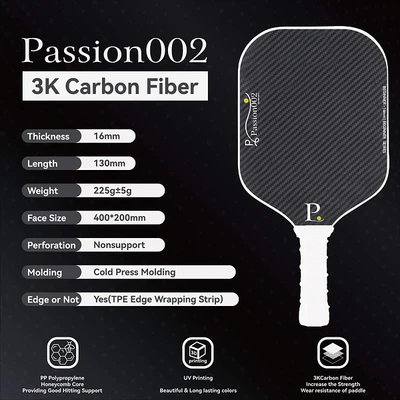 Vợt Pickleball 3K Carbon Fiber Black + Red Color